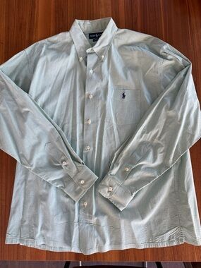 Ralph Lauren Light Mint Green Button-Down Shirt Greggor 100% cotton sz L